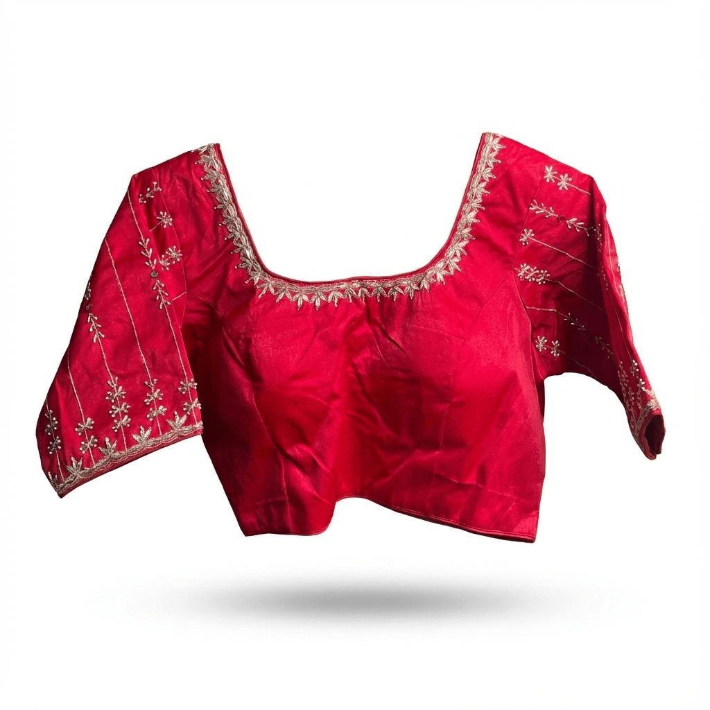 Embroidered Silk Saree Blouse - Image 1