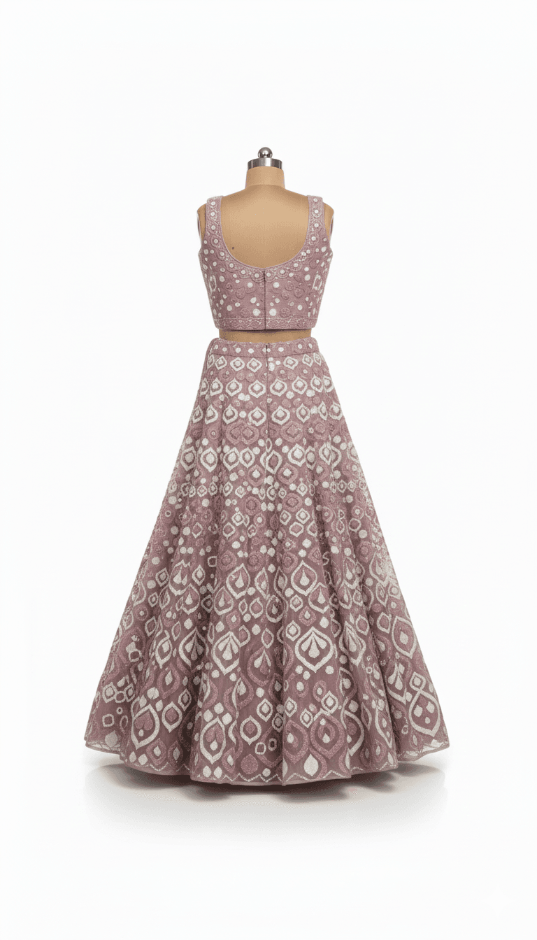Mauve Mirror-Work Georgette Lehenga Set - Image 1